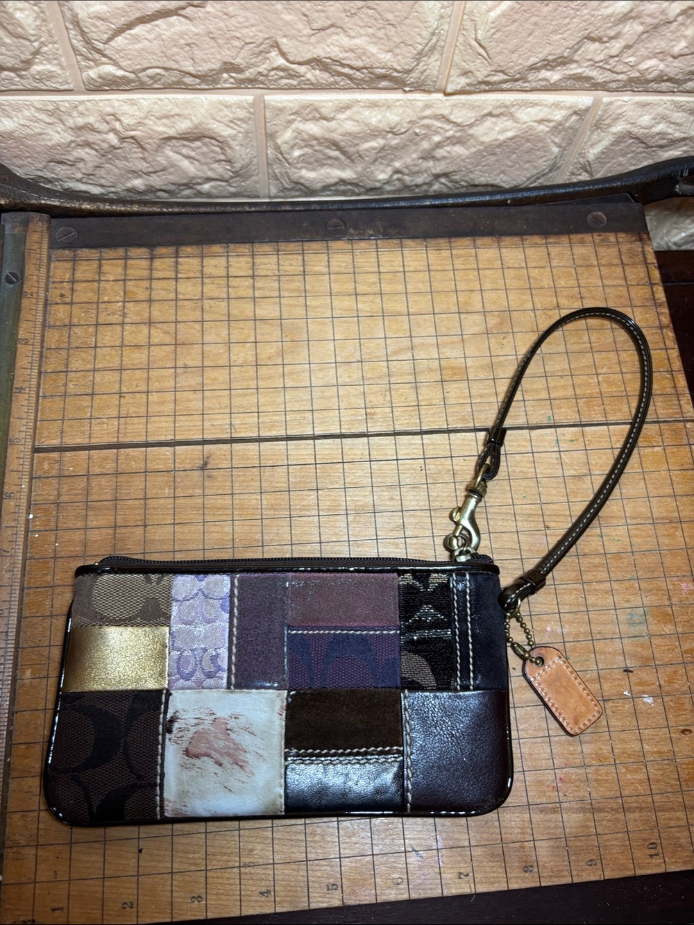Coach Patchwork Leather Wristlet in Brown and Neutral Tones w Hang Tag - Picture 3 of 17